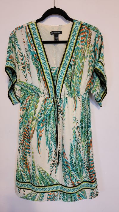 INC International Concept Indian Summer Boho drawstring waist flowy dress Women's 6