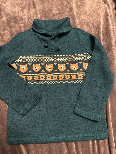 Jumping Beans Green bears shawl neck cozy fleece sweater top 5T/5