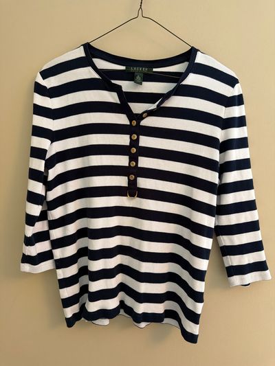 Ralph Lauren Ribbed Navy Striped Top Women's - XL