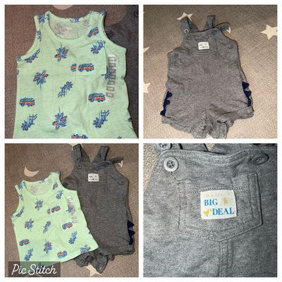 Carters New Sleeveless shirt with gray Dino spike overalls 6 Months