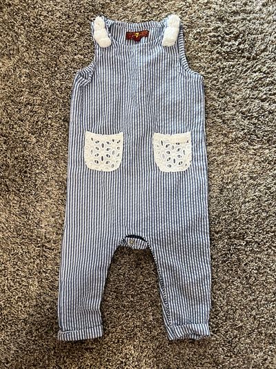 7 for all mankind pants romper seersucker  6-9 Months