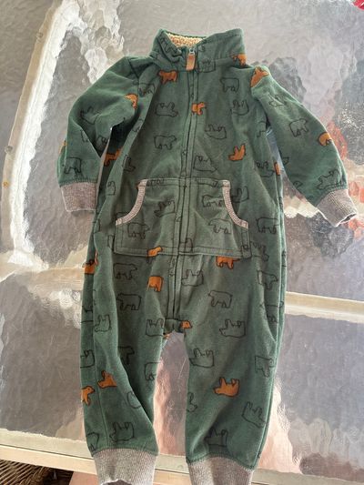 Carter's dark green bear zip up 9 Months