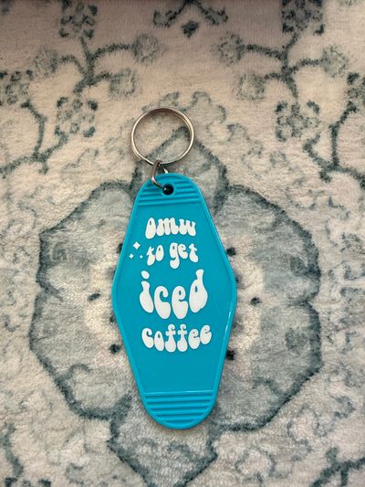 Handmade On my way to get iced coffee Motel keychain
