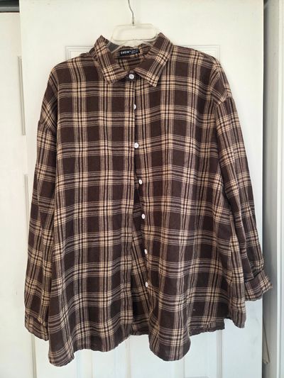 Brown/Tan Button Down Long sleeved shirt  Women's - L