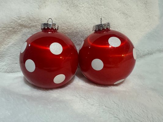 Christmas Ball Ornaments. Looks like Minnie Mouse Christmas Ball Ornaments. Polka dots Look like Minnie Mouse
