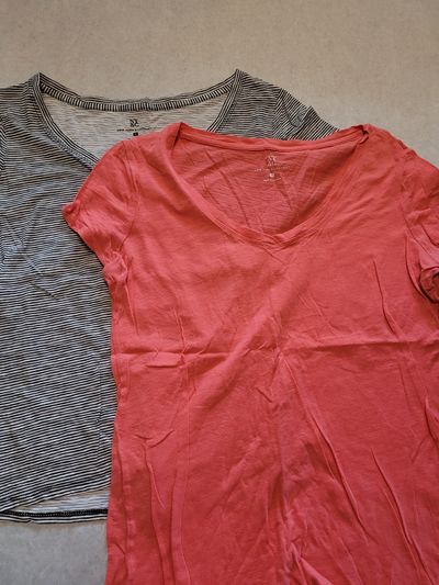 New York and company 2 tshirt set coral and black andwhite stripe Women's - M