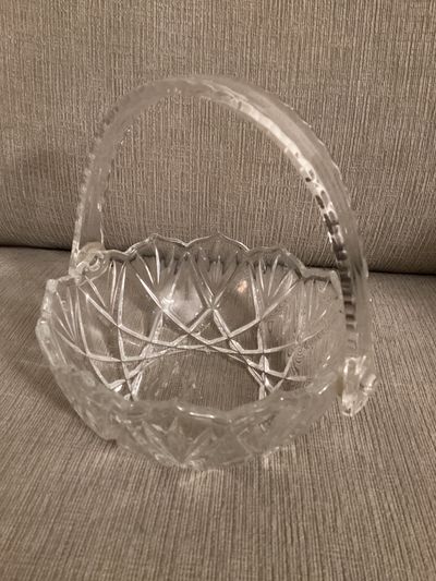 Glass Handled cut glass candy dish