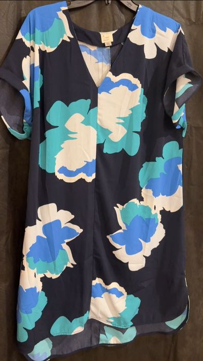 A NEW DAY BLUE GREEN WHITE FLOWERS ON NAVY Women's XXL 18