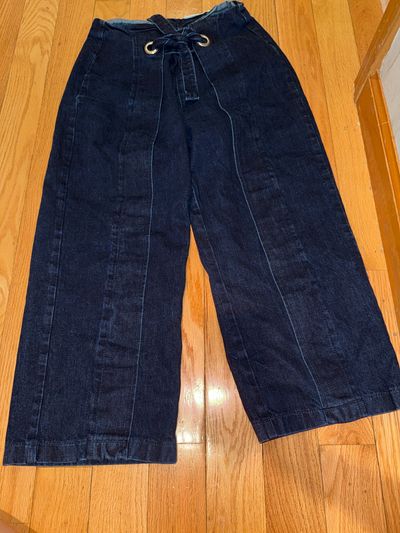 Topshop Dark wash wide leg crop jeans zip back 32