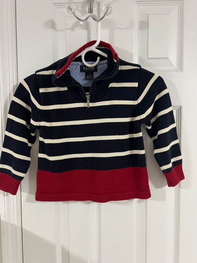 E-Land Striped toddler quarter zip sweater 4T