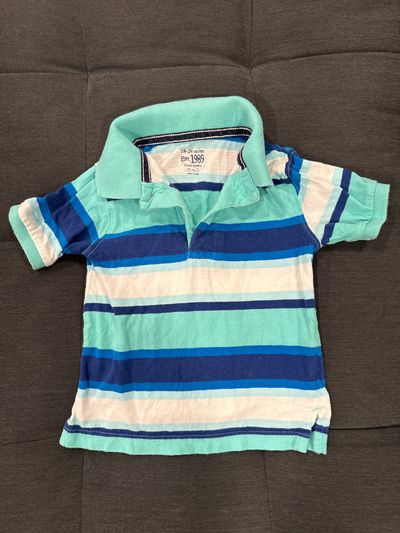 Childrens place Blue and white striped short sleeve collar polo shirt boys 18-24 Months