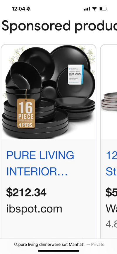 Brand new pure living 16 piece Manhattan style bla Black set never opened retail over $200 beautiful rich looking