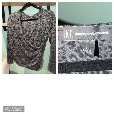 INC Black and gray cheetah print top Women's - L