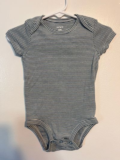 Carters Blue/White Striped Onesie 6 Months