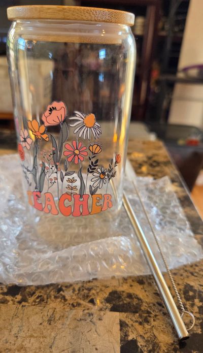 Brand New Teacher Class Cup with metal straw and c