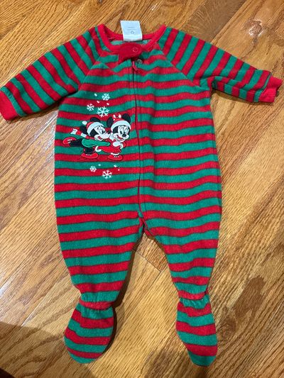 Disney Striped Mickey fleece with feet 0-3 Months