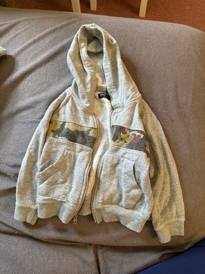 True Religion Grey with camo strip zip up hoodie 2T