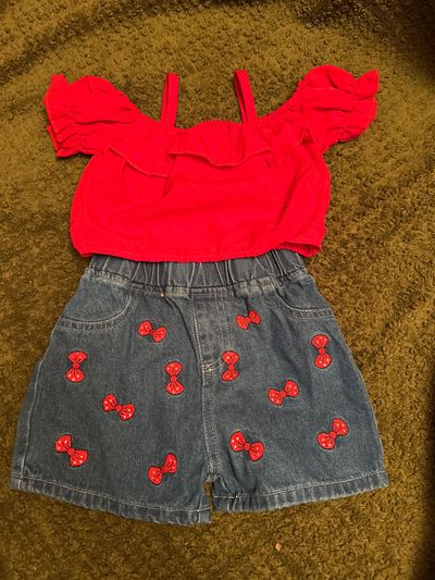 SHEIN Crop top and jean short set 18-24 Months