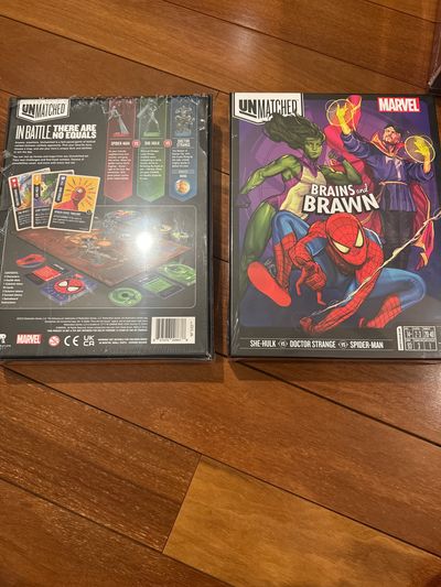 Brand new Marvel unmatched brains and brawn game 1 game back is shown retail 30