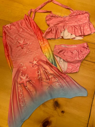 Unknown Pink bathing suit with mermaid tail 5T/5