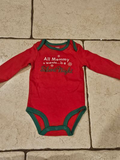 Carters Red Long Sleeve Onesie "Silent Night" 9 Months