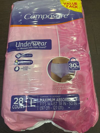 Brand new composure underwear 28 count size large Value pack compare compared to dependence, maximum absorbency
