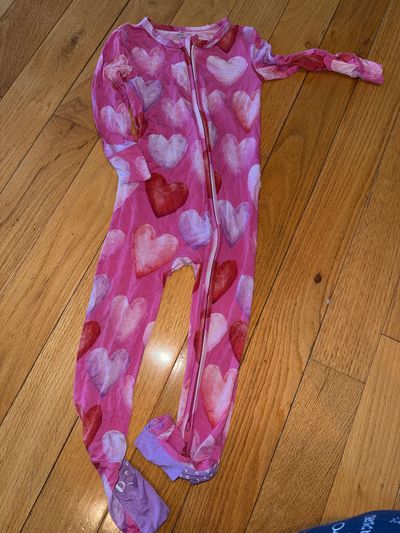 Posh peanut Pink and Purple Heart bamboo convertible pajamas 18-24 Months