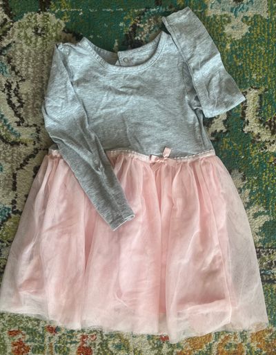 Simple joys by carters long sleeve dress Grey with pink tulle skirt 3T
