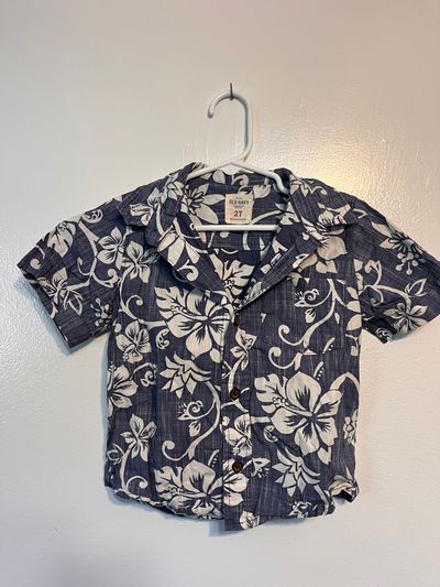 Old Navy Blue & White Hawaiian Shirt 2T