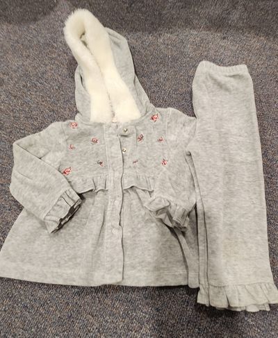 First Impressions Grey cardigan/ hoodie with pants, light gray 12 Months