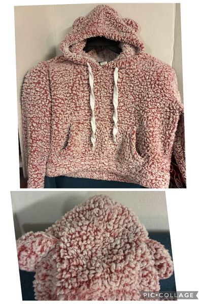 End of story cute pink teddy bear style hoodie Teddy bear crop hoodie w ears on hood so cute! Junior M - 5