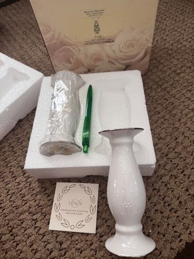 Brand new Lenox opal innocence candlesticks In box hard to find $50 plus on web
