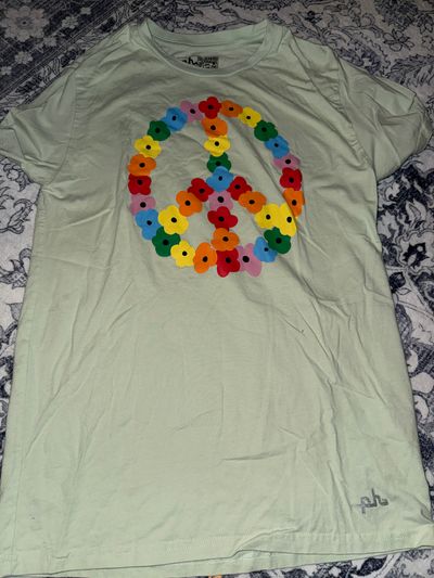 Phluid Project Pastel green t shirt with rainbow flower peace sign Women's - S
