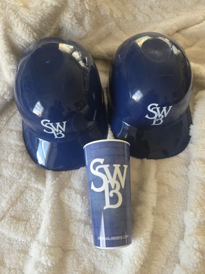 2 Scranton Wilkes Roughriders plastic helmets and