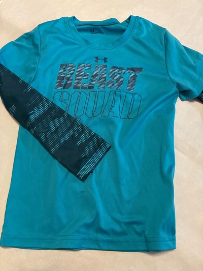 Under Armour teal long sleeve short Beast squad 7-8