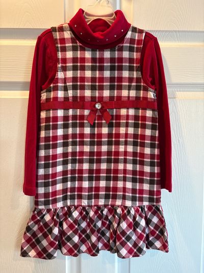 Gymboree Long sleeve red turtleneck with matching plaid jumper 6T/6
