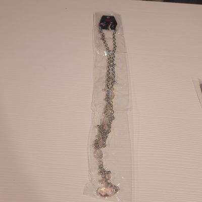 Paparazzi Silver Pink Sparkle Long Necklace Set