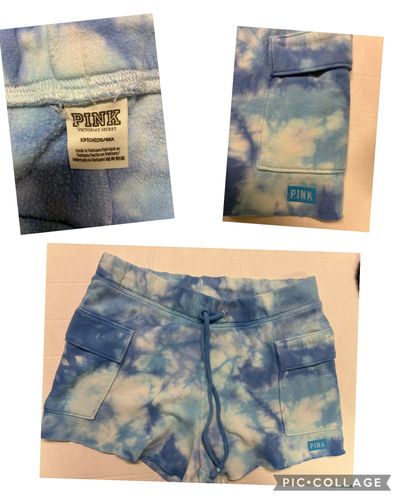 PINK tye dye blue cargo soft cotton shorts Tye dye blue cotton cargo drawstring shorts Junior S - 2