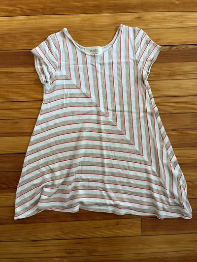 Puella Tunic  length. Flattering design. Tan orange white stripes.  SS Women's - S