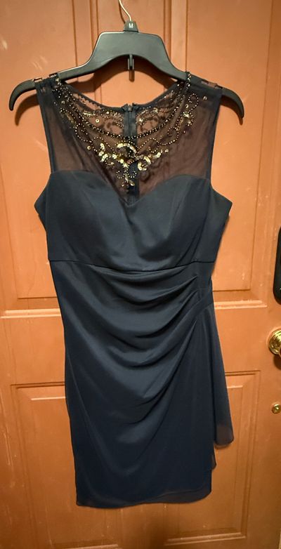 Navy blue gold accent sheer sweetheart neckline Dress Women's 10
