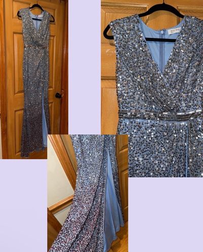 Mac Duggal Short sleeve ombré blue to red sequin & bead gown missing stones Women's 4