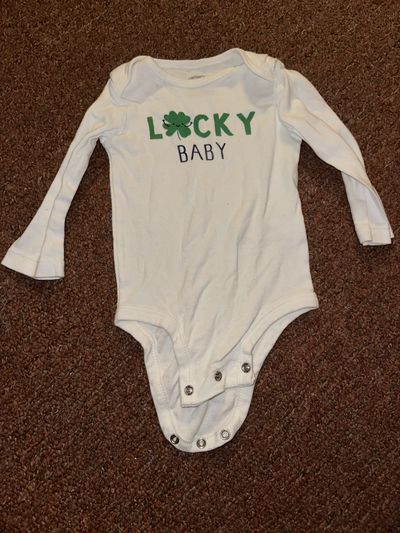 Carter's white lucky baby long sleeve onesie 9 Months