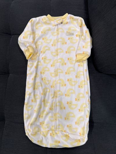 Carters White and yellow duck themed long sleeve zip up pj sack Newborn