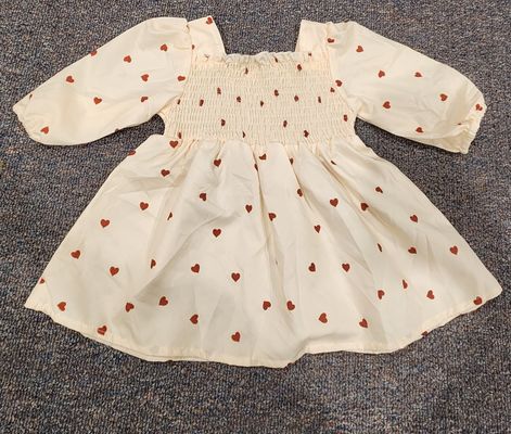 NA Cute Dress, off white with red hearts 3-6 Months