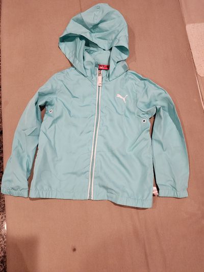 Puma PUMA girls' aqua green lightweight  full-zip hooded Windbreaker 5T/5