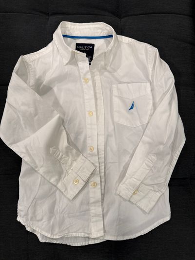 Nautica White Nautica button down long sleeve with left pocket 7-8