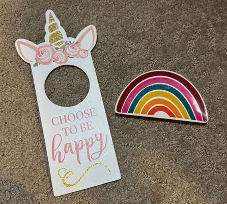 Rainbow Trinket dish and Unicorn Door Hanger Rainbow Trinket dish and Unicorn Door Hanger