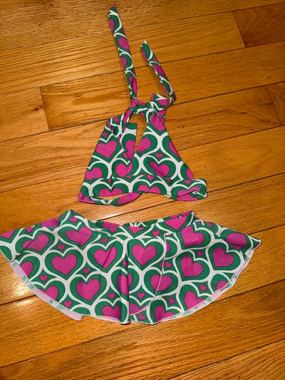 Flowers by Zoe Pink and green heart bikini skirt 2T