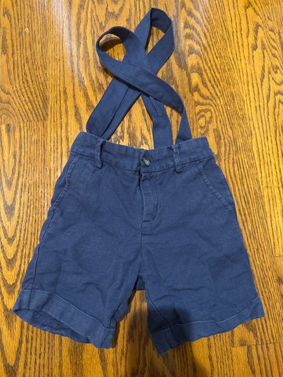 Janie and Jack Navy blue linen shorts special occasion shorts w/suspenders 4T