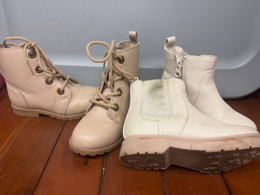 Gently used 2 pairs, 1 pair of boots has some scuf Gently used 2 pairs, 1 pair of boots has some scuffs, see pic 8 (Lil' Kid)